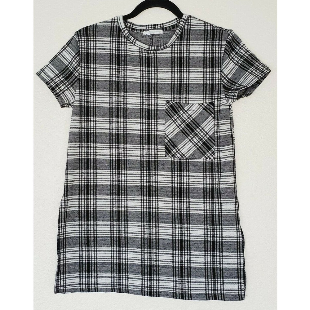 Zara Trafaluc Women's Black & White Plaid Casual Pocket T-Shirt.‎ Size S